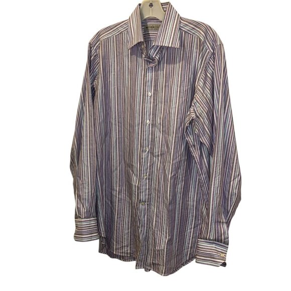 etro artistic painterly multi stripe crisp cotton mens button down shirt… - Picture 1 of 3